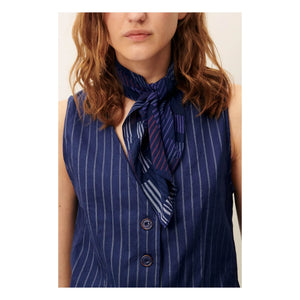 Sessùn - Fernando Linen Striped Sleeveless Blouse | Navy Blue