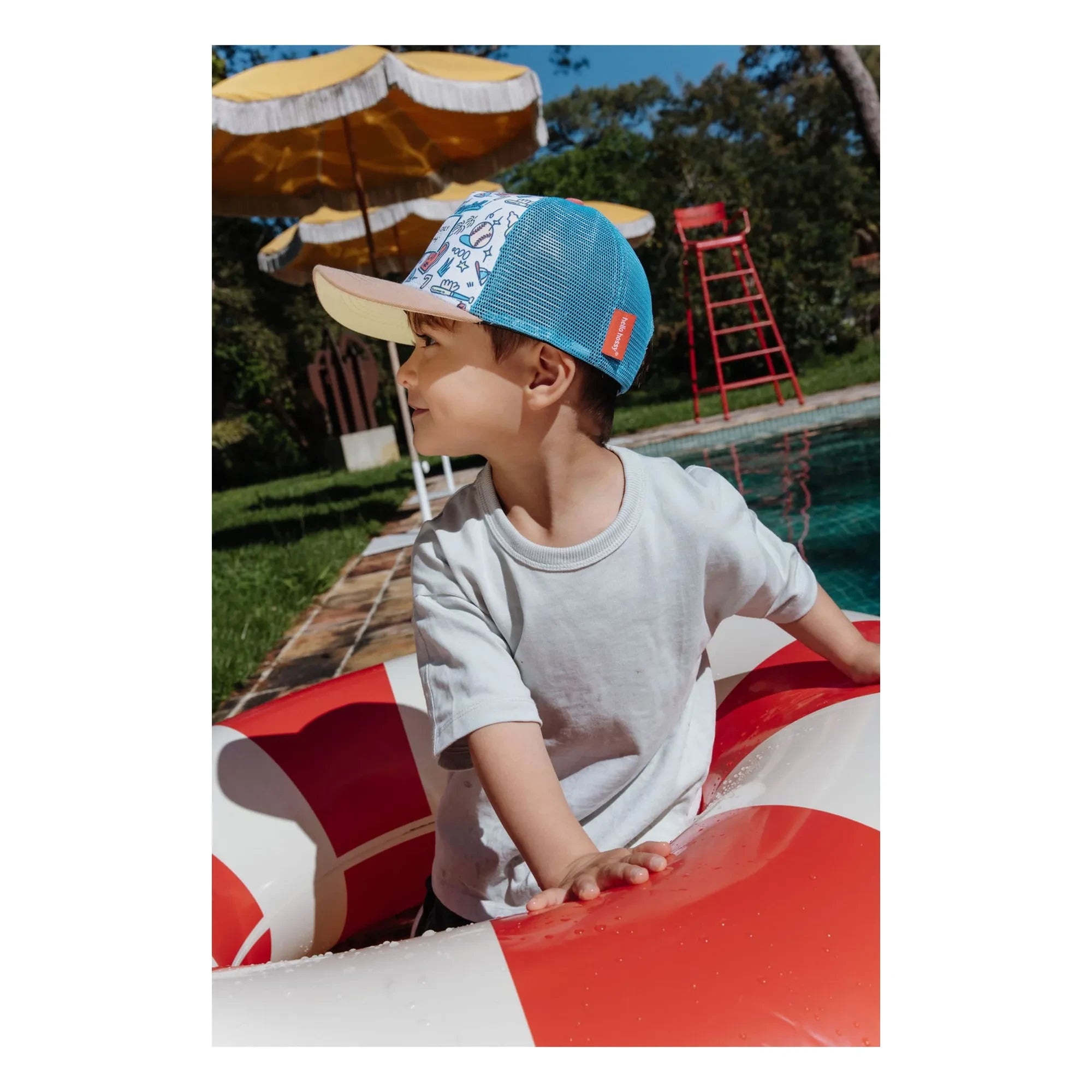 Hello Hossy - Curved Visor Hat Trucker Baseball Game Recycled Fibers | Light Blue