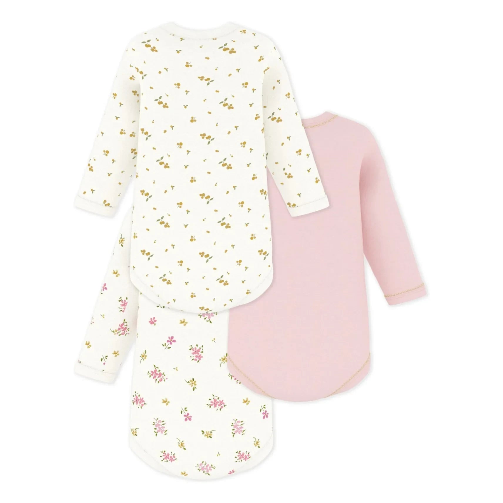 Petit Bateau - Set of 3 Floral Bodysuits | White