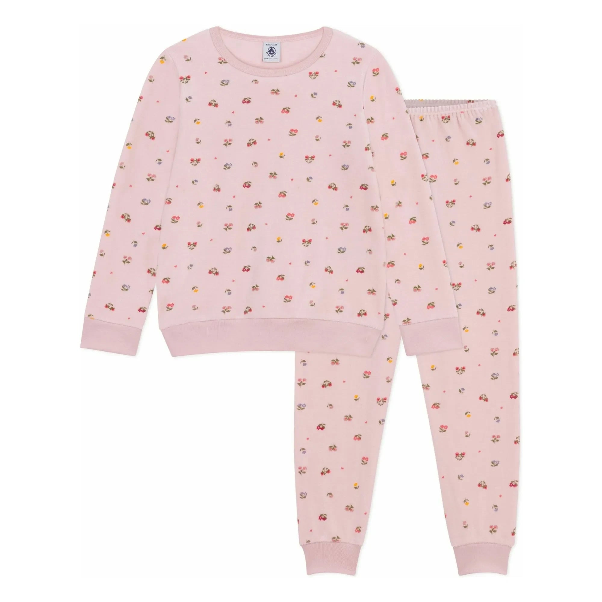 Petit Bateau - Organic Cotton Heart and Flower Pajamas | Pale Pink