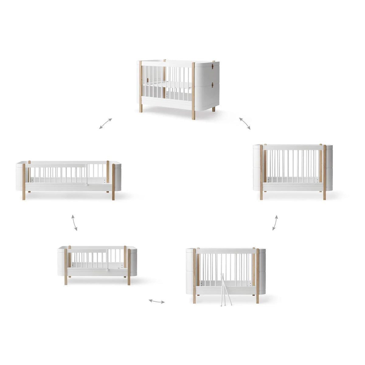 Oliver Furniture - Ahşap Mini+ beşik yatağı, junior kit dahil | Beyaz