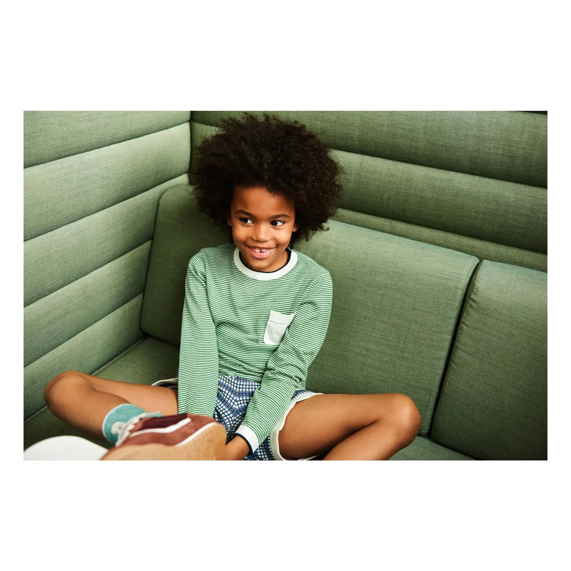 FUB - Striped Crew Neck T-Shirt Fine Knit Organic Cotton | Green