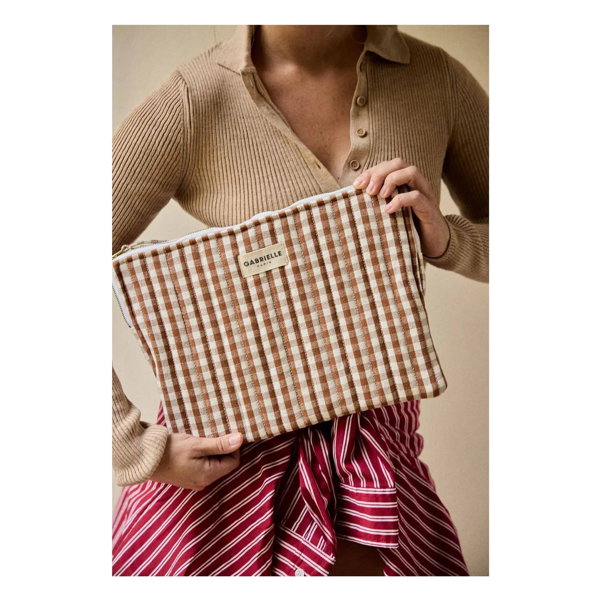 Gabrielle Paris - Gingham computer case Moka | Mocha