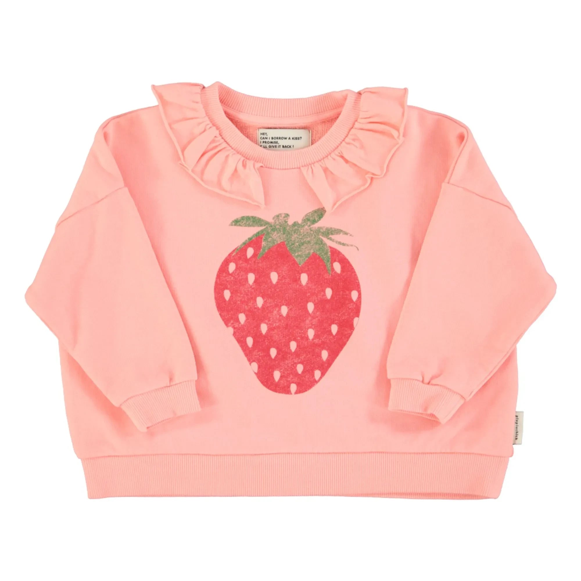 Piupiuchick - Strawberry Organic Cotton Ruffled Sweatshirt | Pink