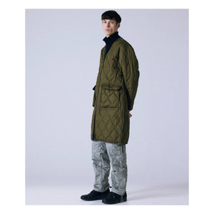 Taion - Military Unisex Long Zip Quilted Coat | Olive Green