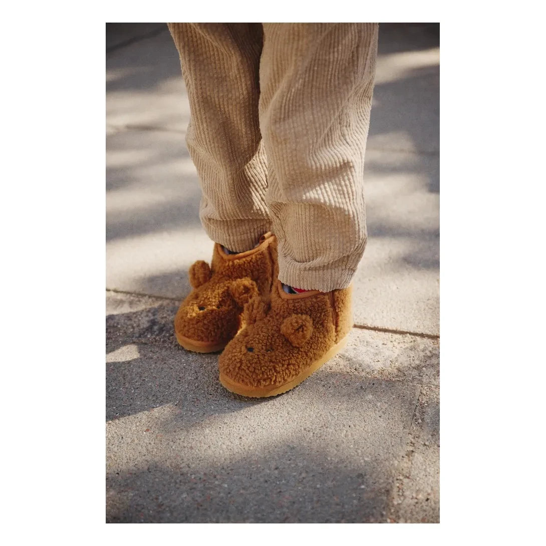 Liewood - Alban Sherpa Boots with Bear Motif Made from Recycled Fibers | Caramel