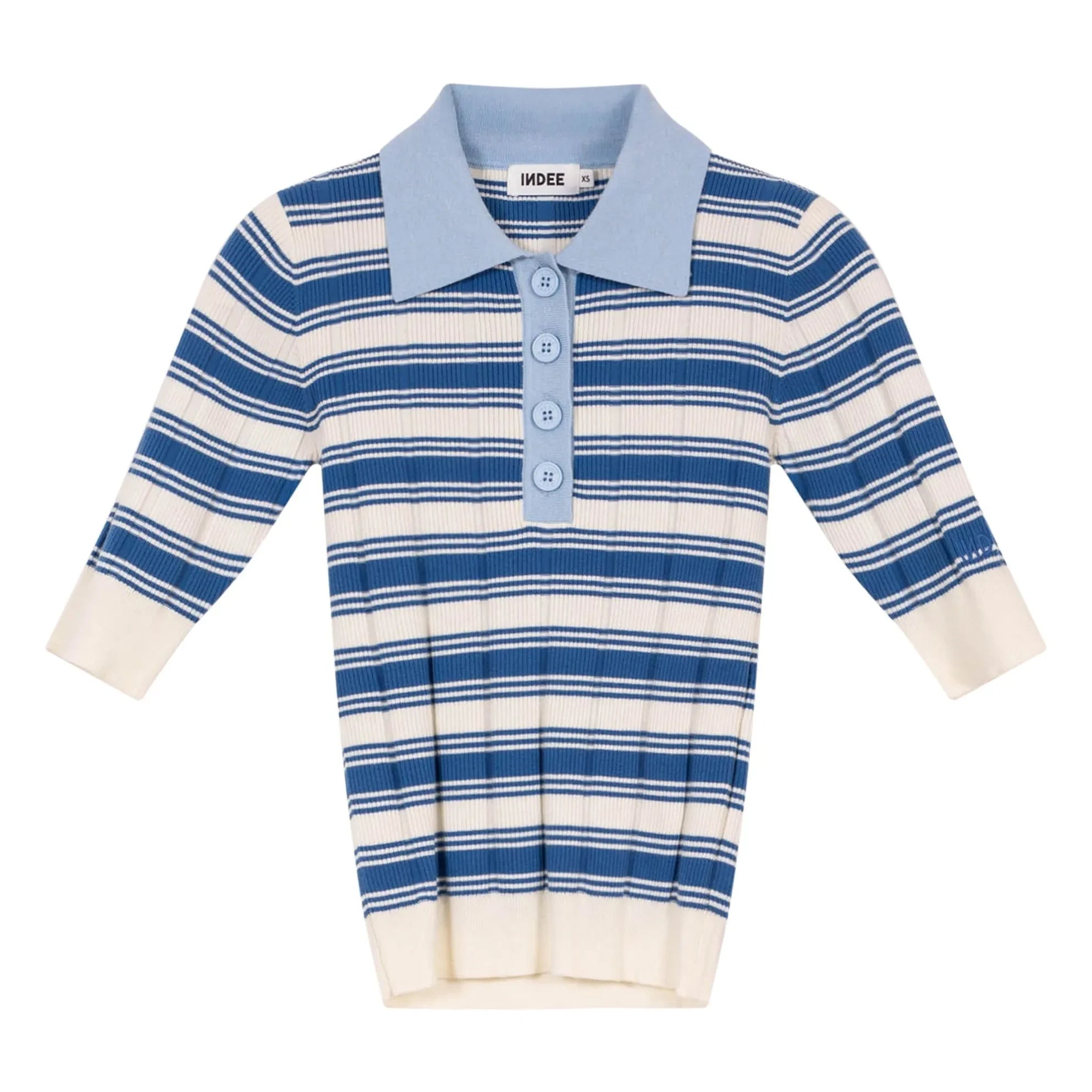 Indee - Verona Striped Ribbed Polo | Blue