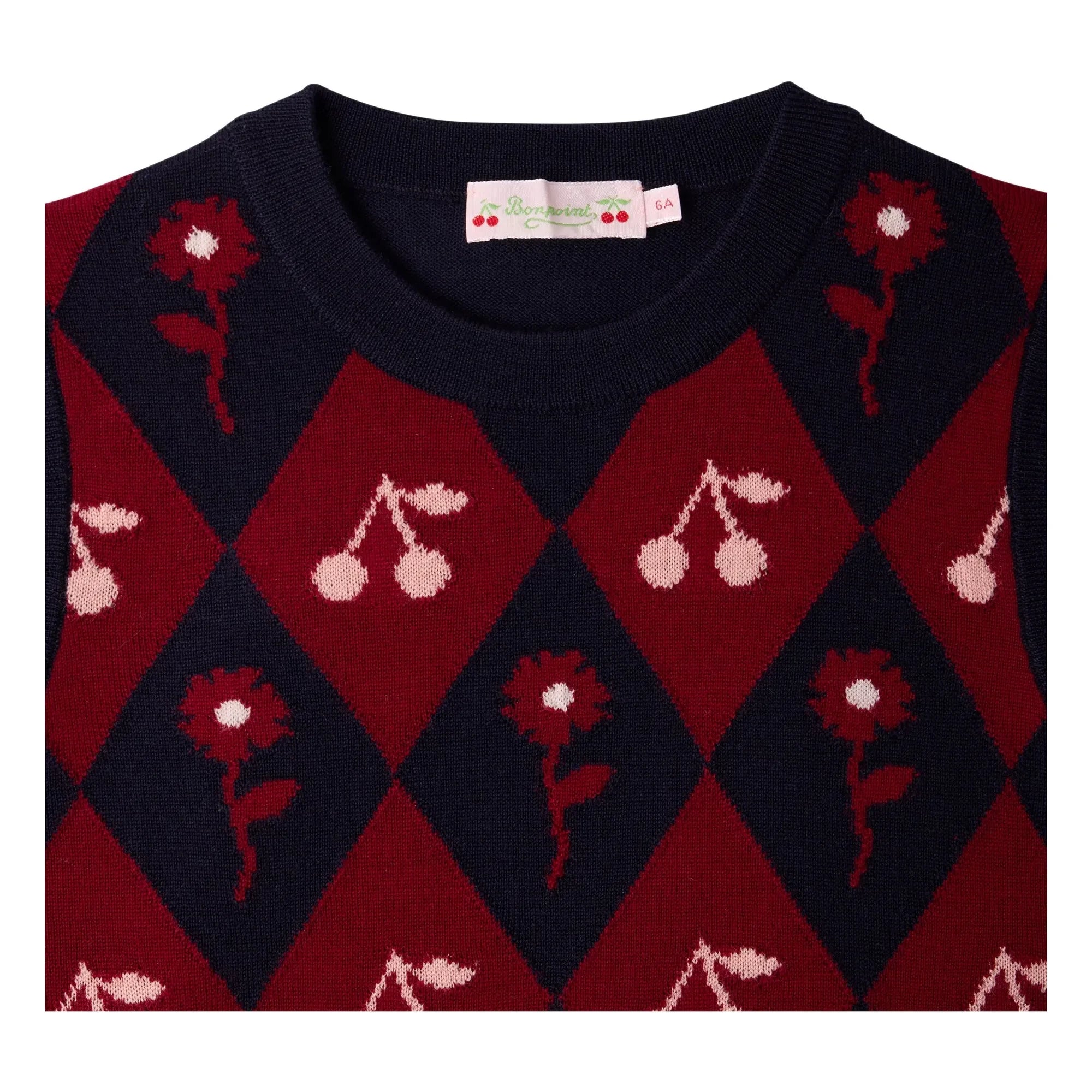 Bonpoint - Maelle Cherry Pattern Wool Sleeveless Sweater | Navy Blue