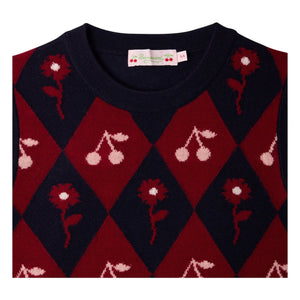 Bonpoint - Maelle Cherry Pattern Wool Sleeveless Sweater | Navy Blue