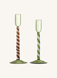 Bloomingville - Swirlie Glass Candle Holders - Set of 2 | Green