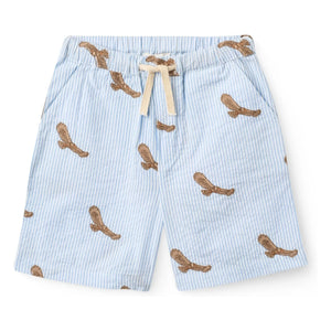 Copenhagen Colors - Eagles Seersucker Organic Cotton Embroidered Shorts | Light blue