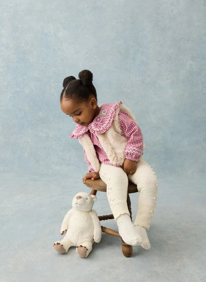 Louise Misha - Librana Organic Cotton Sleeveless Fur Jacket | Cream