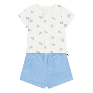 Petit Bateau - Organic Cotton Gauze Animal Print Shirt and Shorts Set | Blue