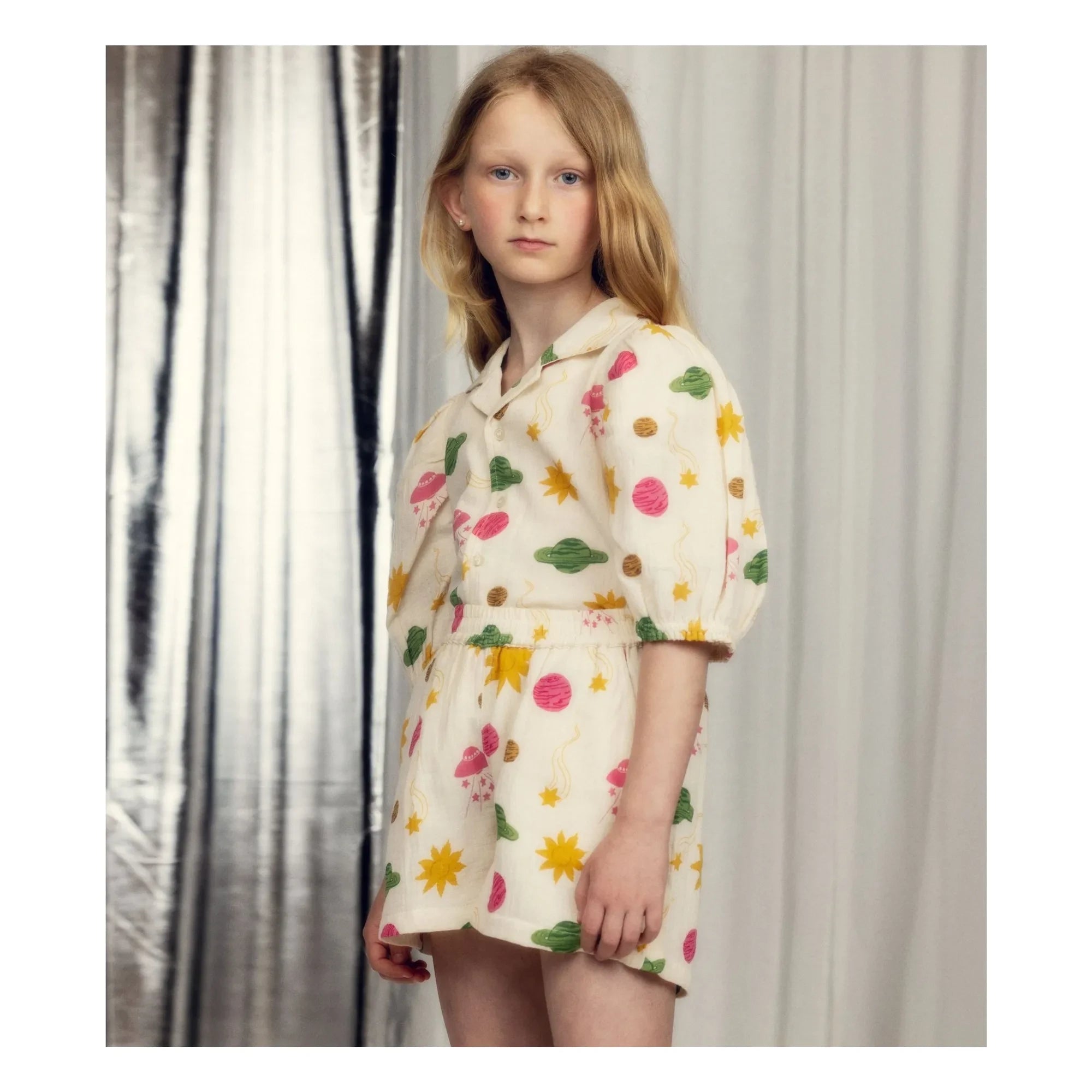Mini Rodini - Espace Blues Organic Cotton Gazlı Beige | Ecru