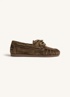 Posa - Crinkled Suede Boat Shoes | Brown