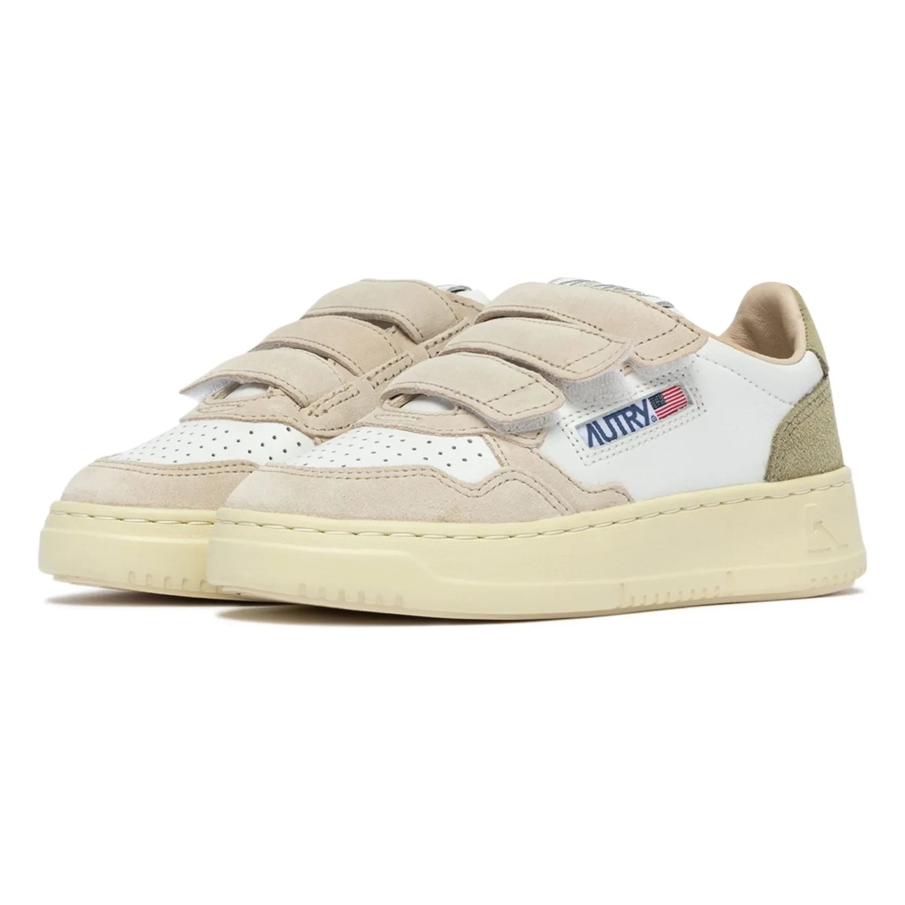 Autry - Kids Kidstripes Low Tricolor Suede Sneakers | Light Khaki