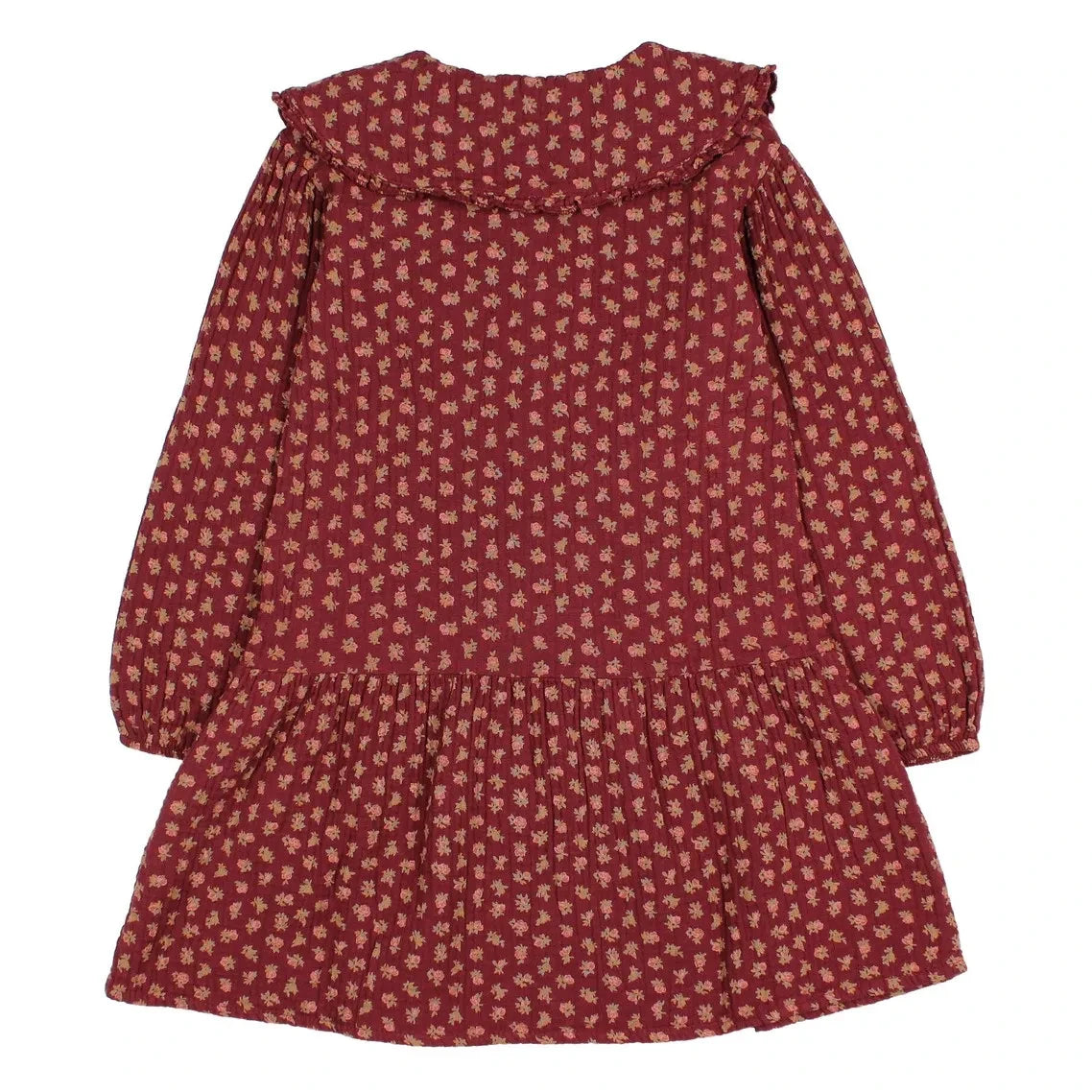 Búho - Organik Pamuk Çiçekli Cottage Claudine Yaka Elbise | Bordo