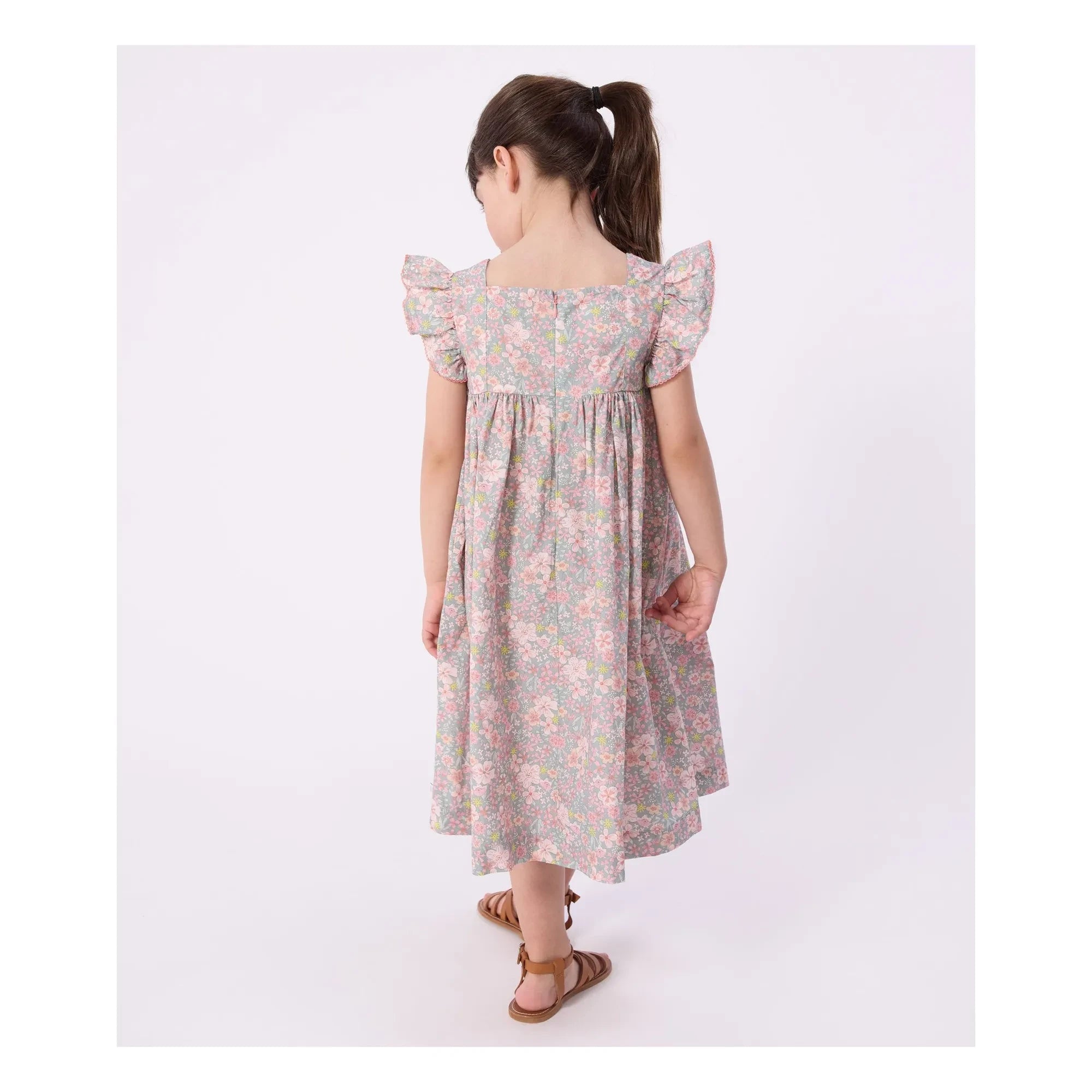 Petit Bateau - Organic Cotton Poplin Floral Sleeveless Dress | Gray Blue