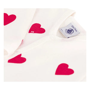 Petit Bateau - Sleepsuit with Hearts in Fleece Pajamas | White