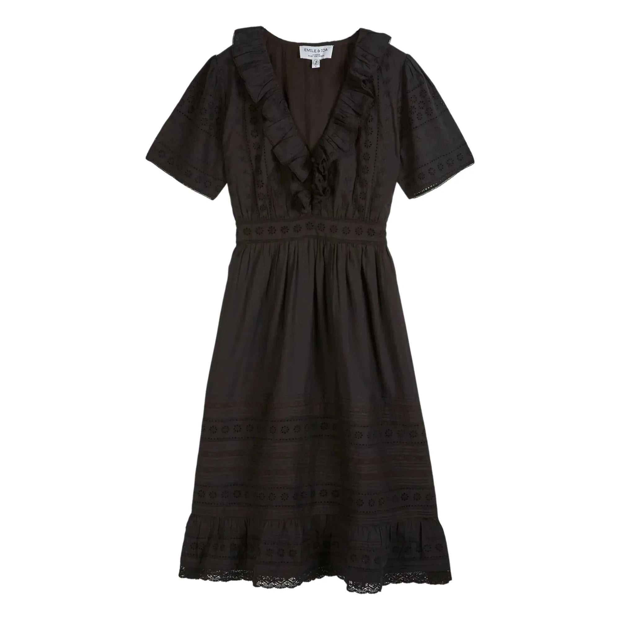 Emile et Ida - Broderie Anglaise Cotton Dress | Black