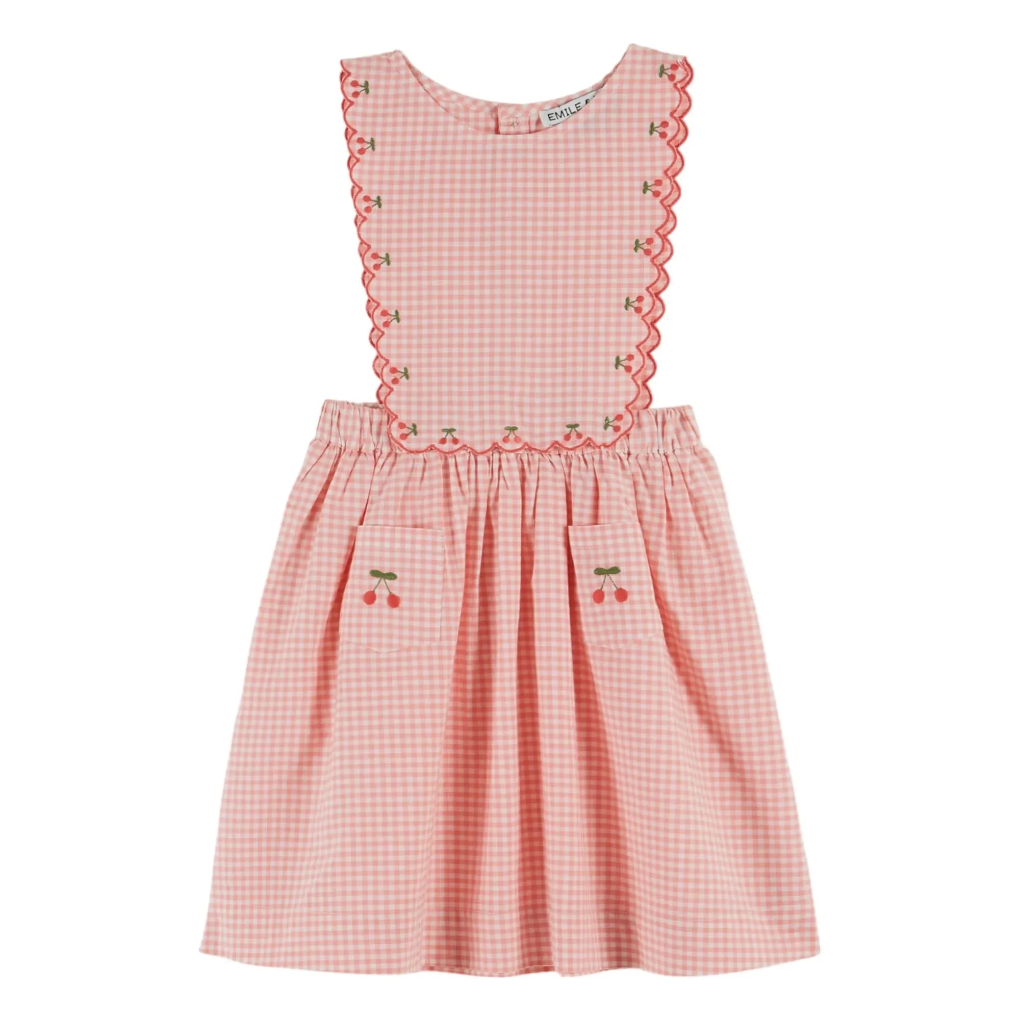 Emile et Ida - Organic Cotton Checkered Bib Dress | Pink