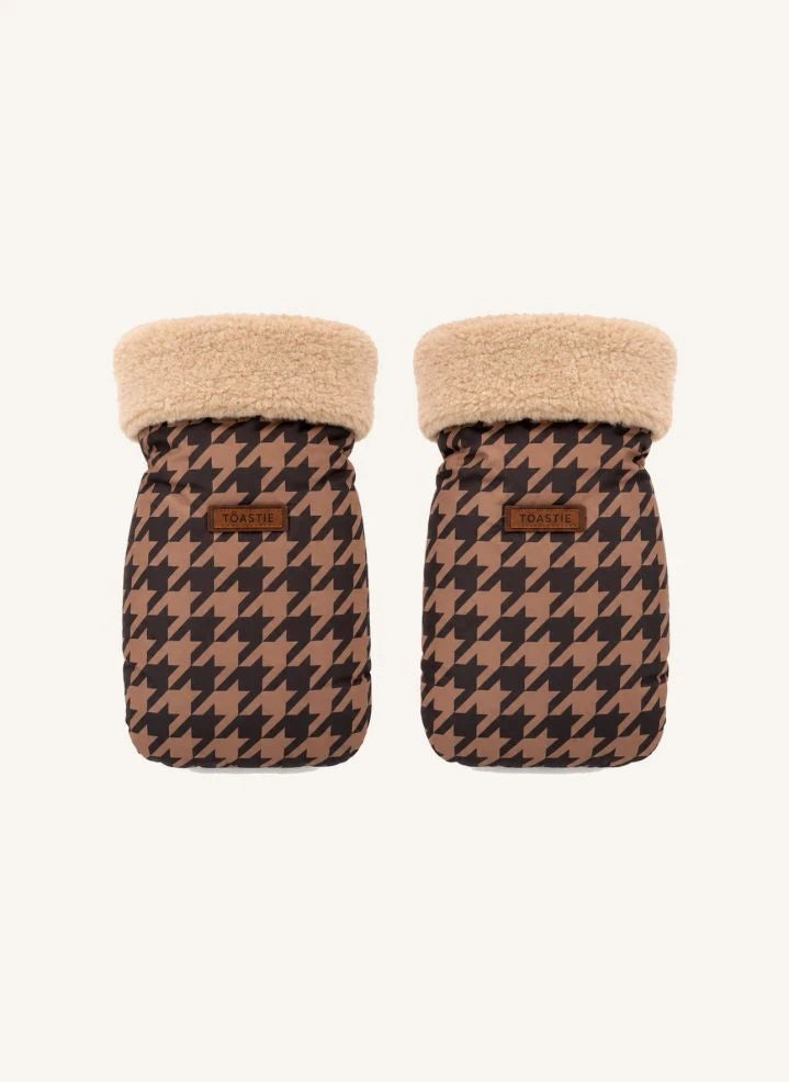 Töastie - Recycled Fiber Houndstooth Baby Stroller Gloves | Brown