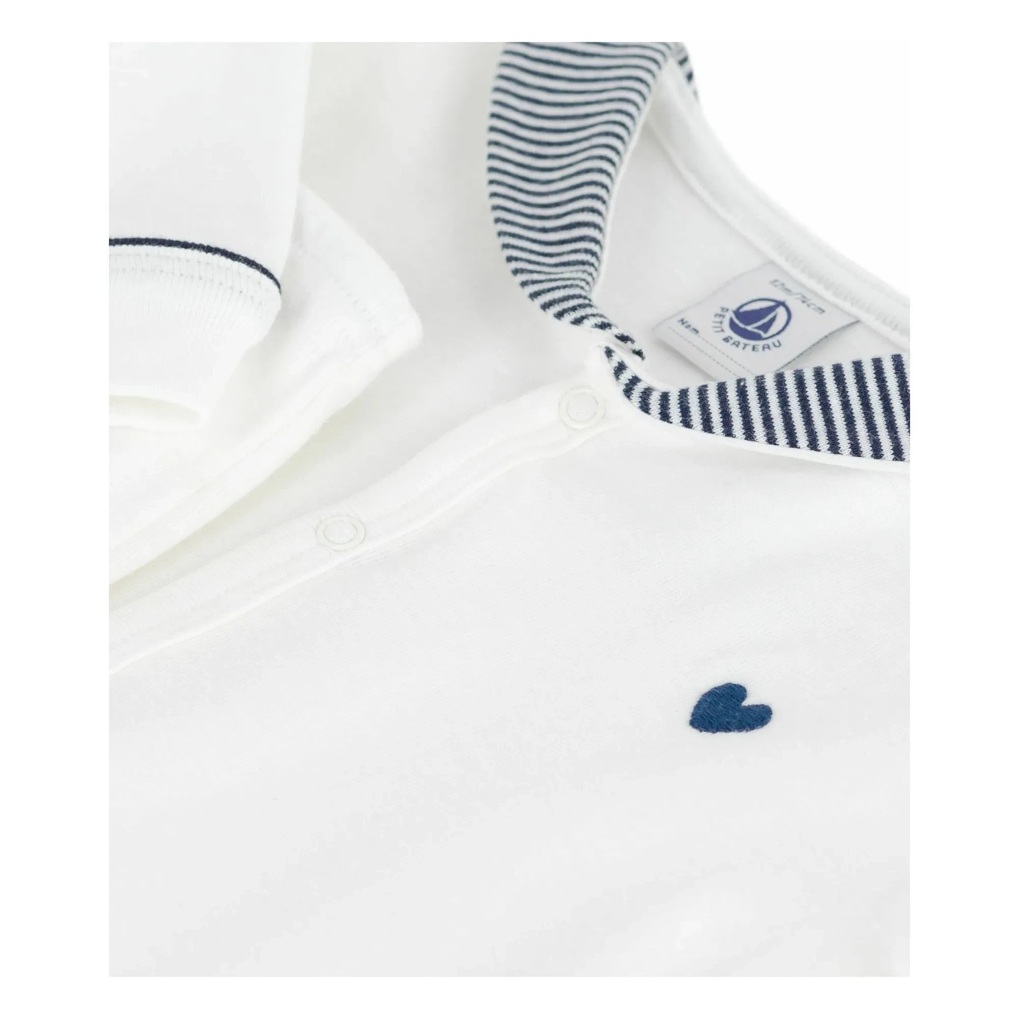 Petit Bateau - Striped Collar Organic Cotton Pajamas | White