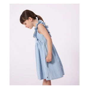 Petit Bateau - Blue Chambray Ruffled Dress