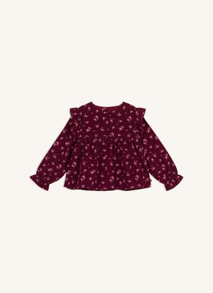 Petit Bateau - Ruffled Floral Velvet Organic Cotton Blouse | Bordeaux