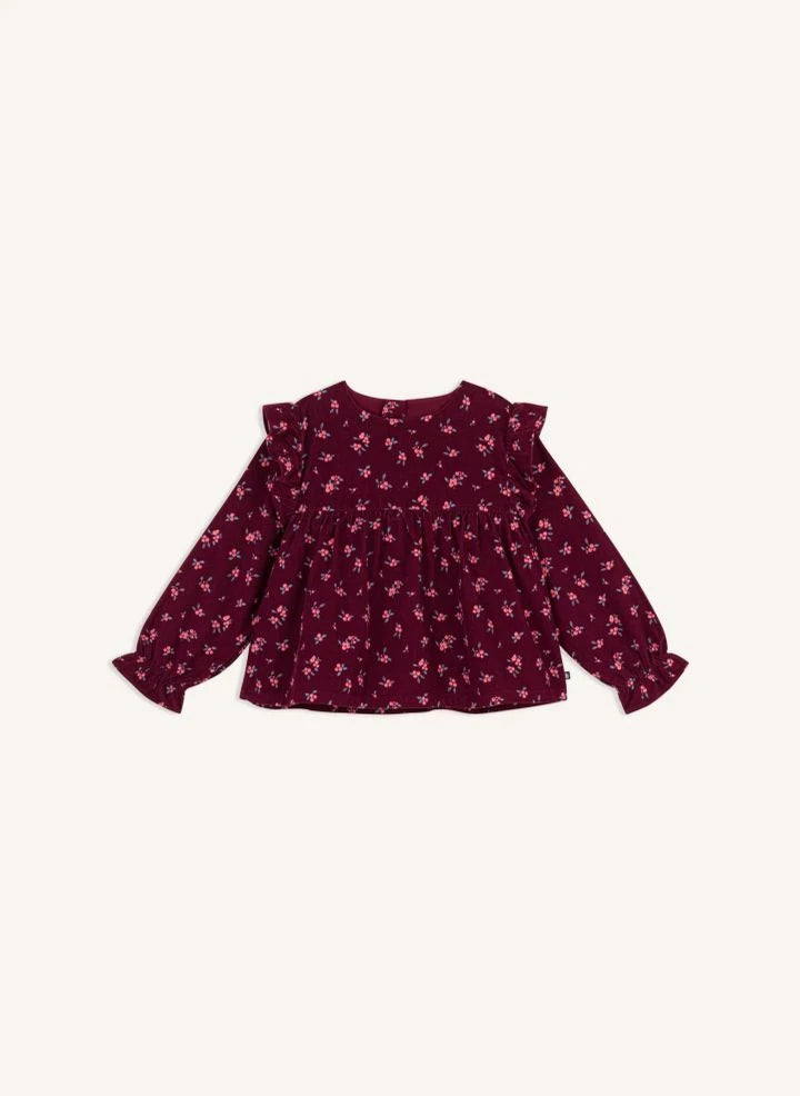 Petit Bateau - Ruffled Floral Velvet Organic Cotton Blouse | Bordeaux