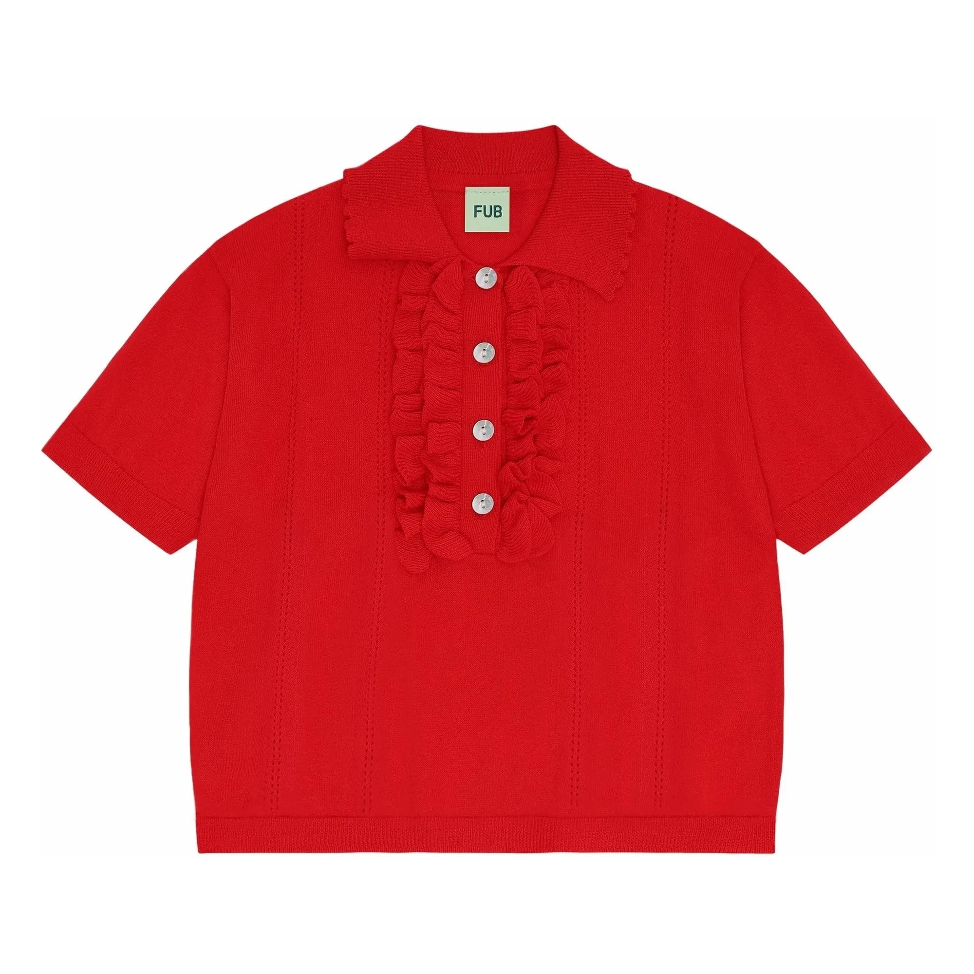 FUB - Volanlı polo tişört Extra Fine Mesh Organik Pamuk | Kırmızı