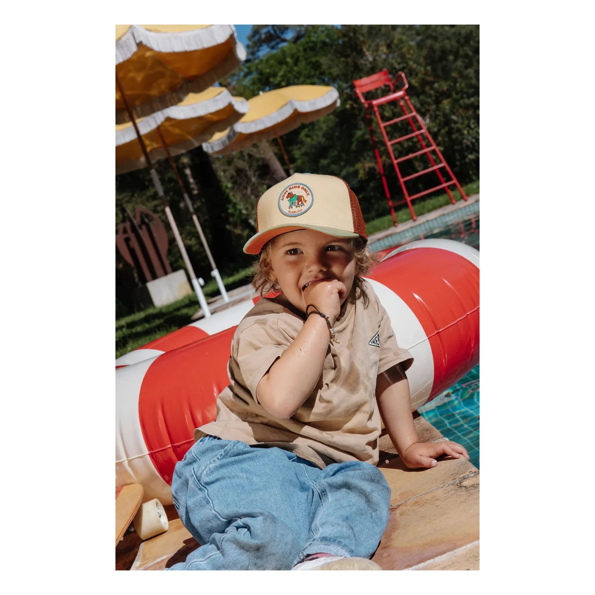 Hello Hossy - Trucker Rolling Pony Organic Cotton Cap with Curved Brim | Beige