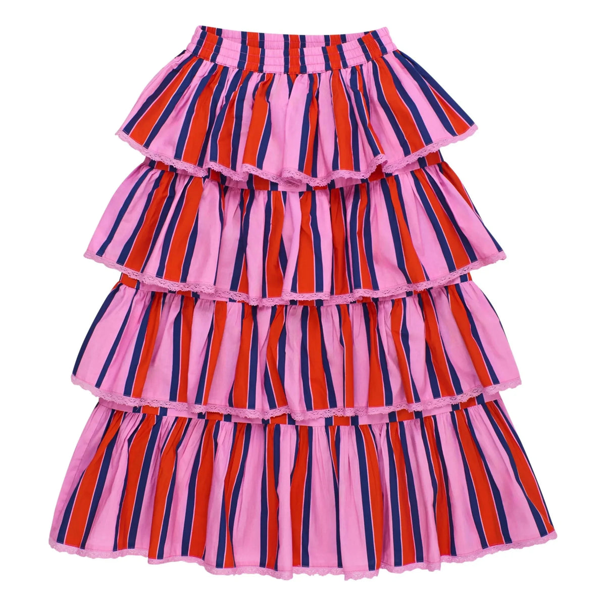 Maison Mangostan - Striped Ruffle Skirt | Pink