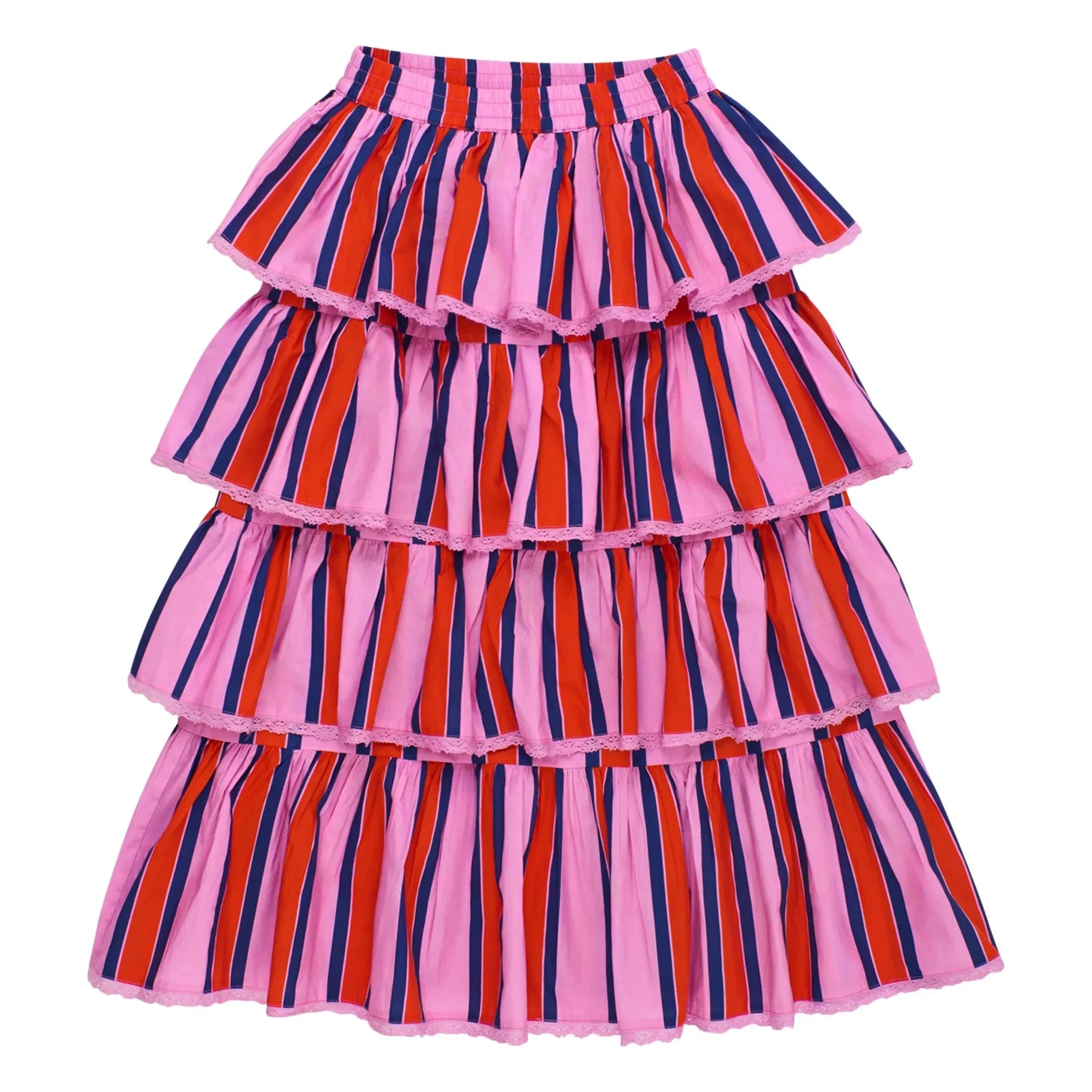 Maison Mangostan - Striped Ruffle Skirt | Pink