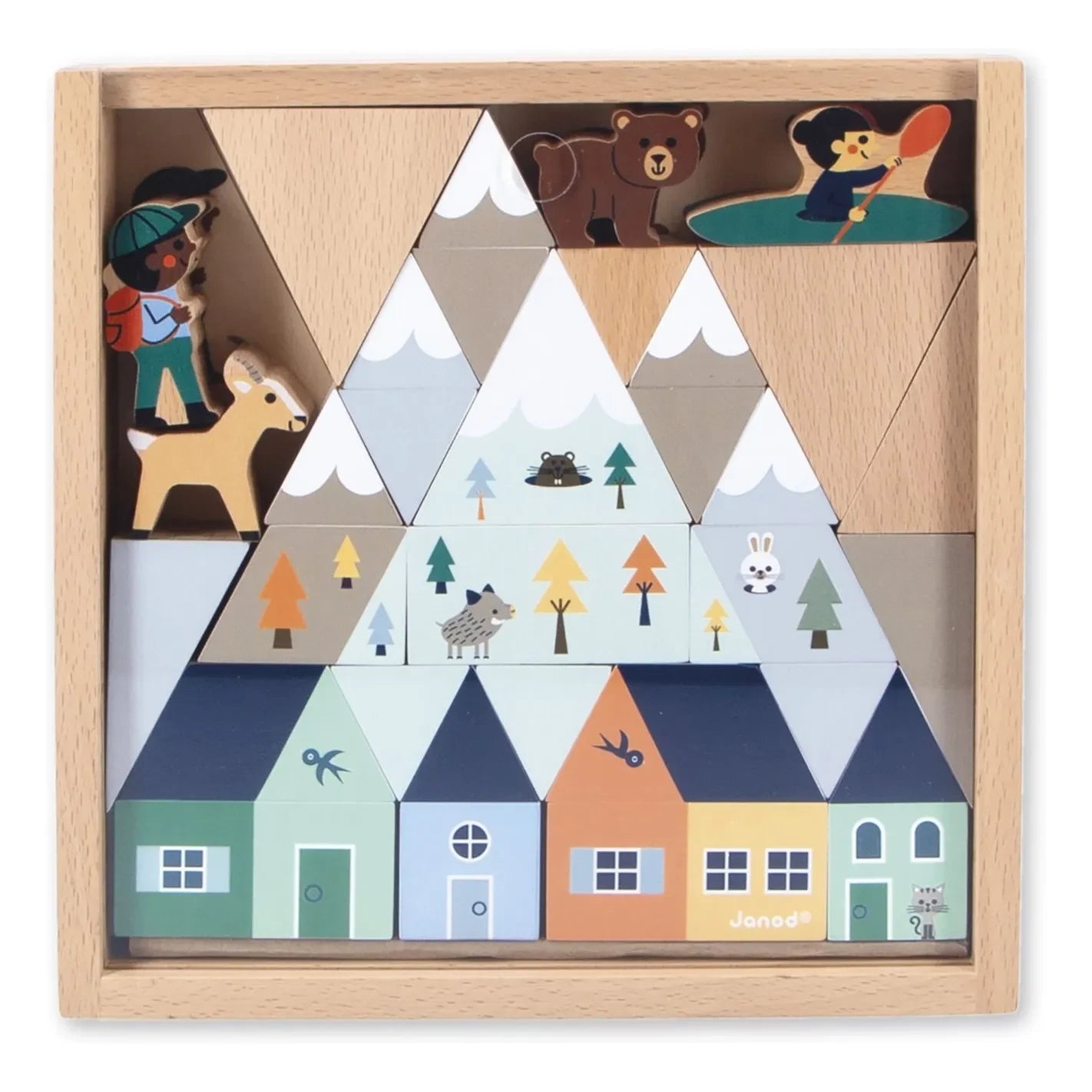Janod - White Valley Wooden Block Set - Cross Roads