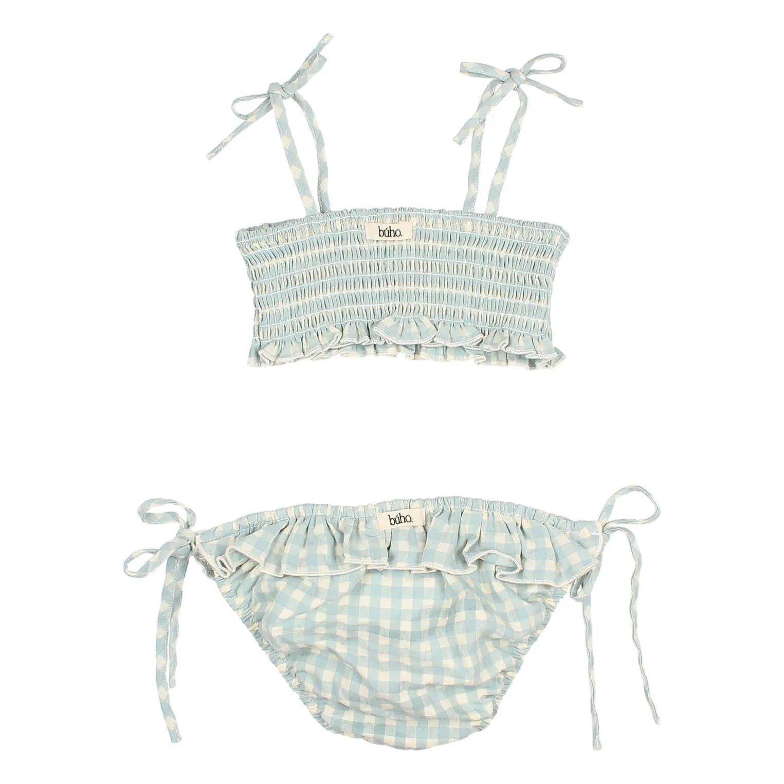 Búho - Vichy Seersucker Organic Cotton Swimsuit | Aqua