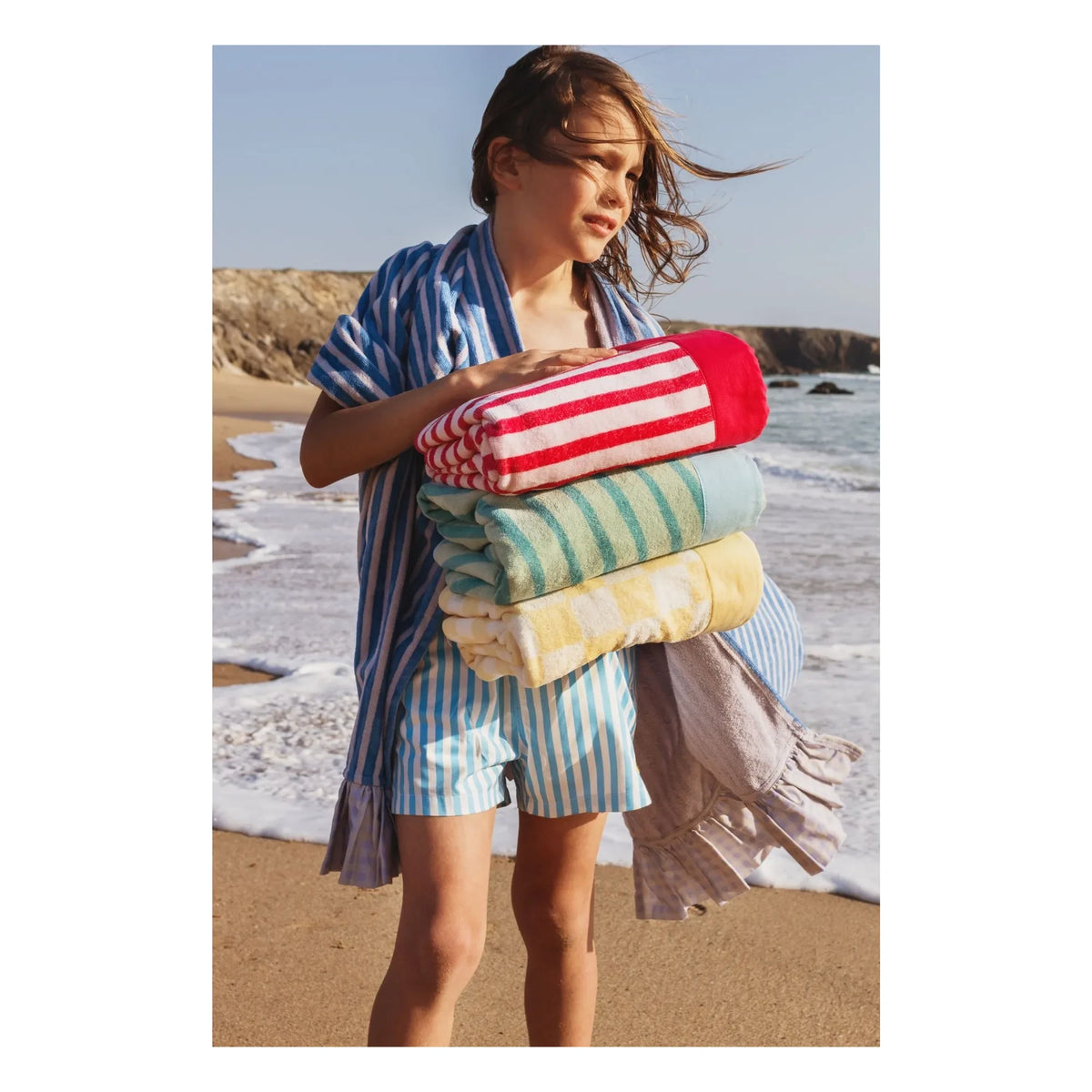 Jera Mini - Striped Ruffled Beach Towel | Light Pink