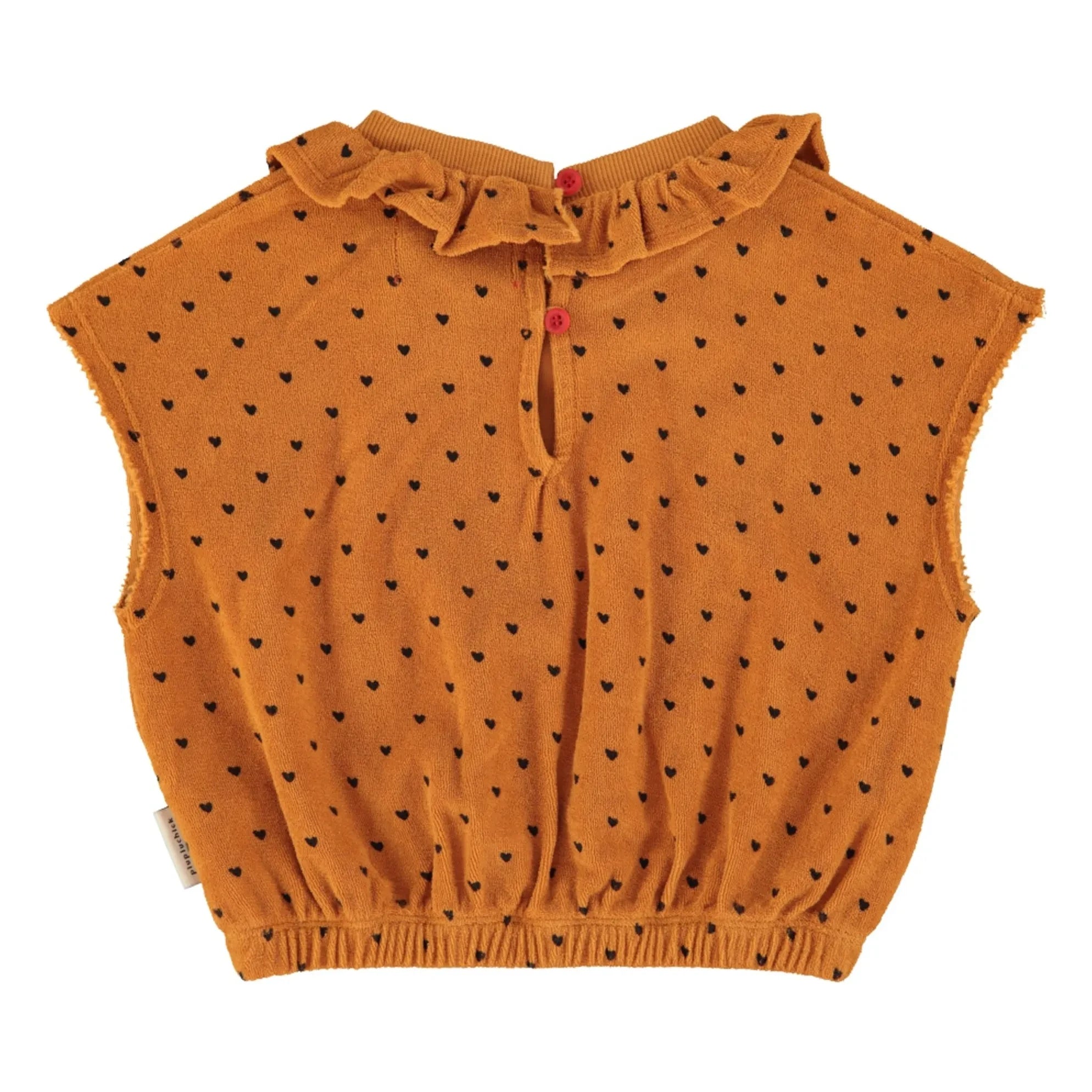 Piupiuchick - Organic Cotton Heart-Print Top | Camel