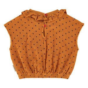 Piupiuchick - Organic Cotton Heart-Print Top | Camel