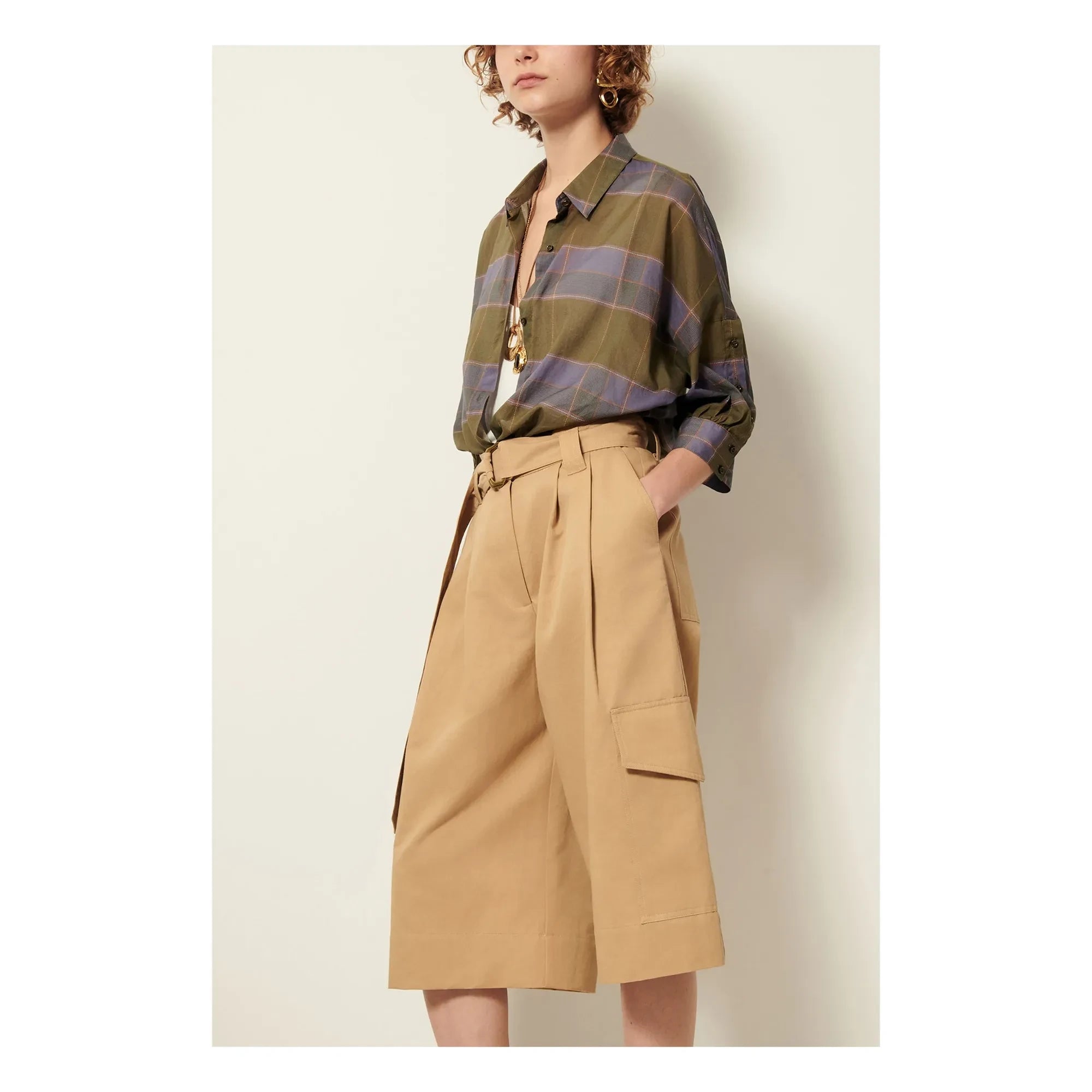 Sessùn - Valea Cotton Checkered Shirt | Khaki