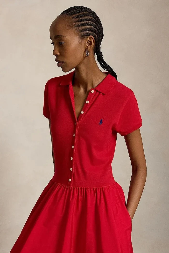 Polo Ralph Lauren pamuk ve elastanlı kloş elbise
