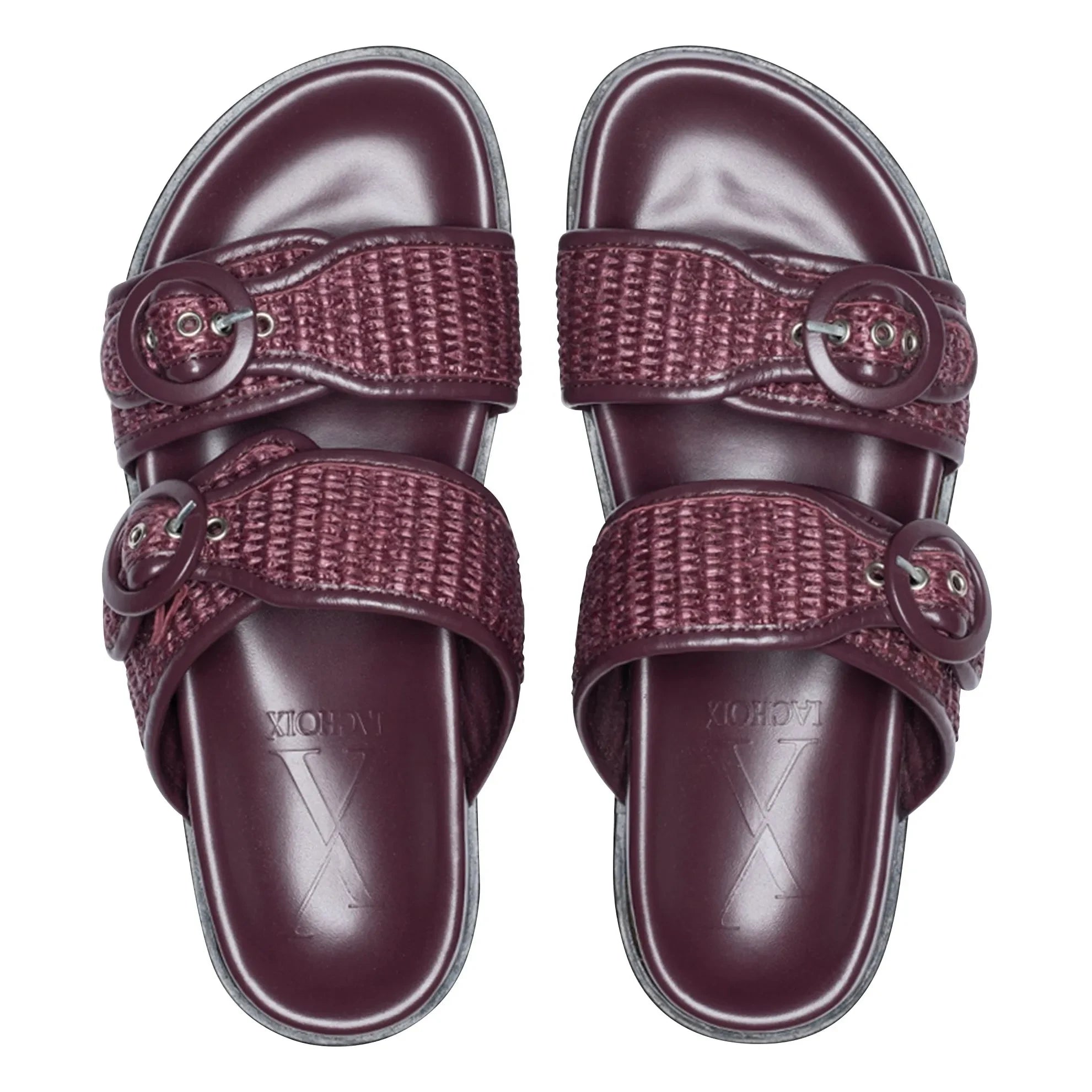 Lachoix - Double Buckle Leather and Raphia Sandals | Lie de Vin
