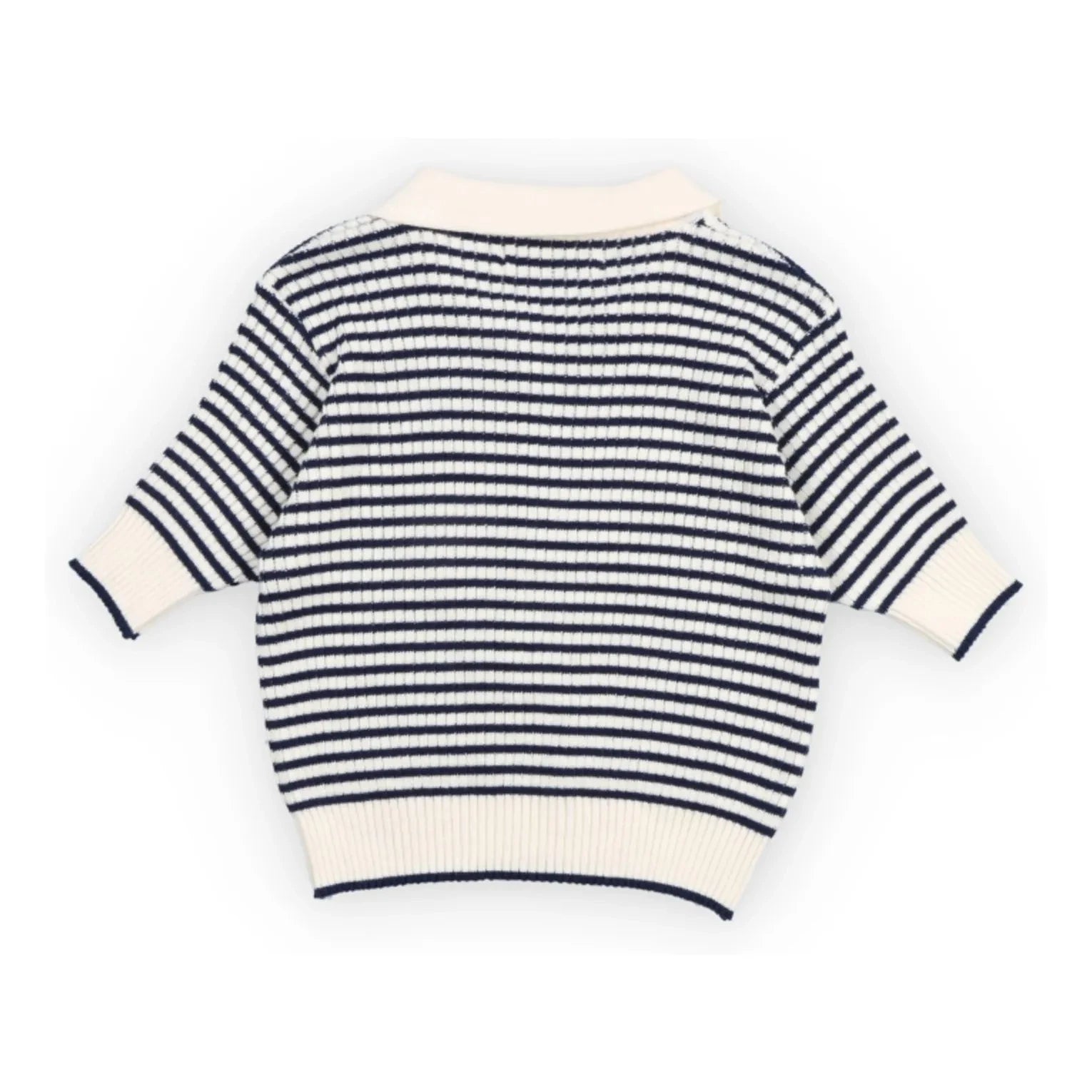 the new society - Striped Knit Polo T-Shirt | Navy Blue