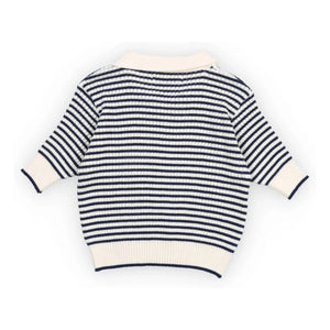 the new society - Striped Knit Polo T-Shirt | Navy Blue