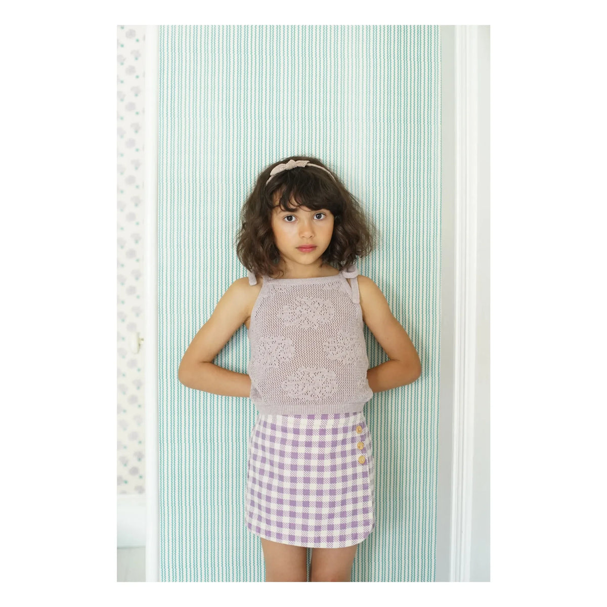 Soor Ploom - Olive Colored Checkered Short Skirt | Lilac