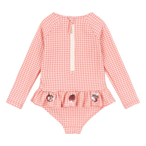 Konges Sløjd - Etta Checkered Strawberry Long Sleeve Swimsuit | Pink