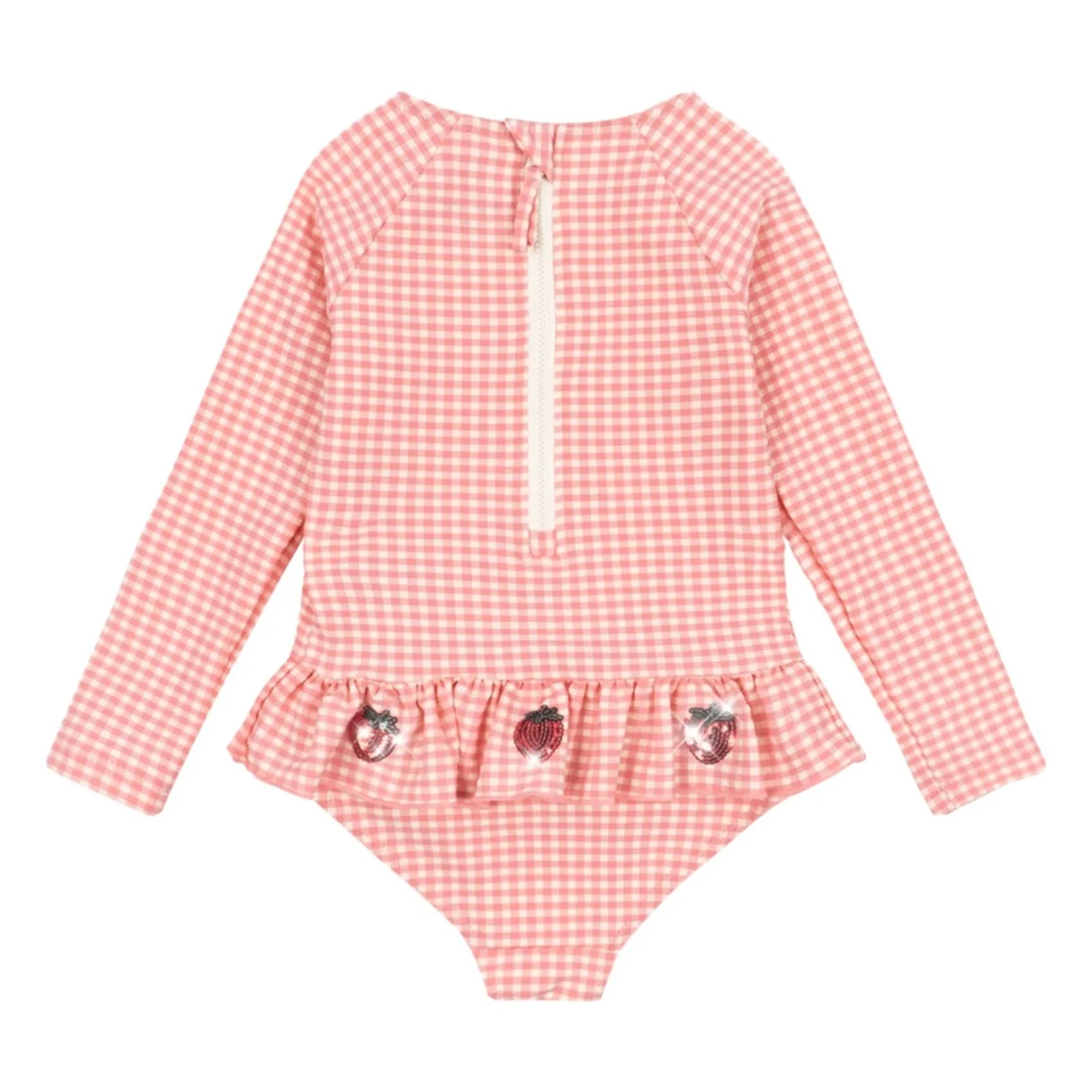Konges Sløjd - Etta Checkered Strawberry Long Sleeve Swimsuit | Pink