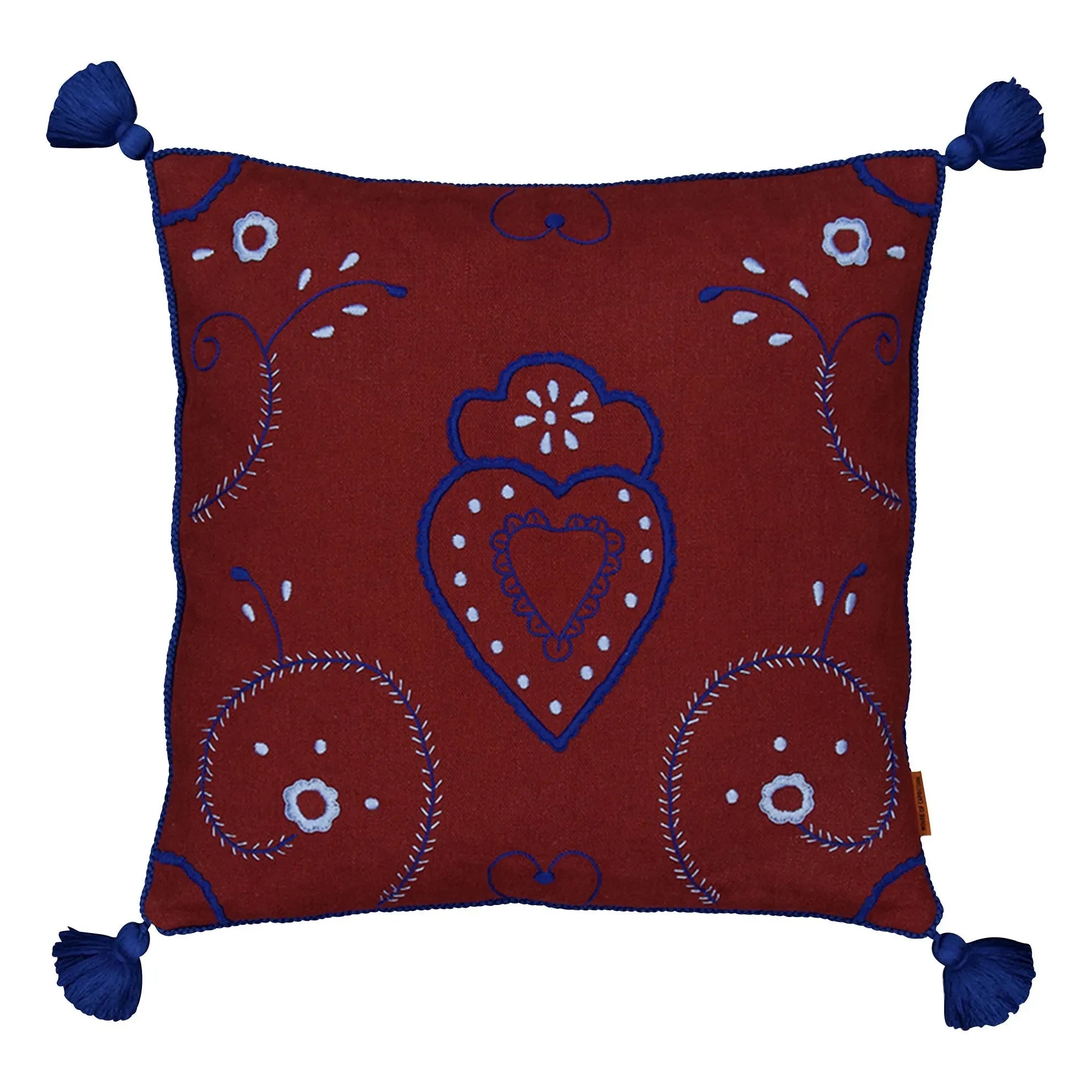 House of Capricorn - Viana Pom-Pom Embroidered Linen Pillow | Burgundy
