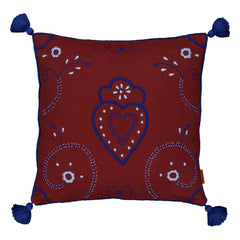 House of Capricorn - Viana Pom-Pom Embroidered Linen Pillow | Burgundy