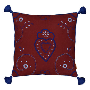 House of Capricorn - Viana Pom-Pom Embroidered Linen Pillow | Burgundy